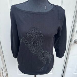 White House Black Market, Sweater with Rhinestone Horse Design, Size Large